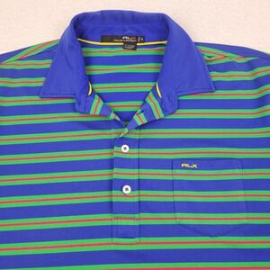 RLX Ralph Lauren Polo Shirt Mens XL‎ Blue Green Stripes Short Sleeve Performance